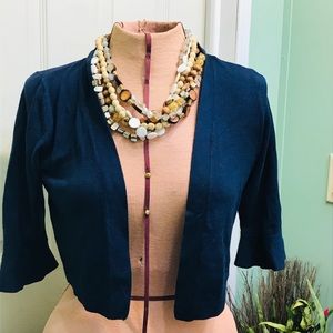 Ann Taylor LOFT Cropped Waist Tie Cardigan navy blue size XXS PETITE